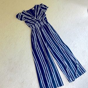 Anthropologie Navy and White jumpsuit